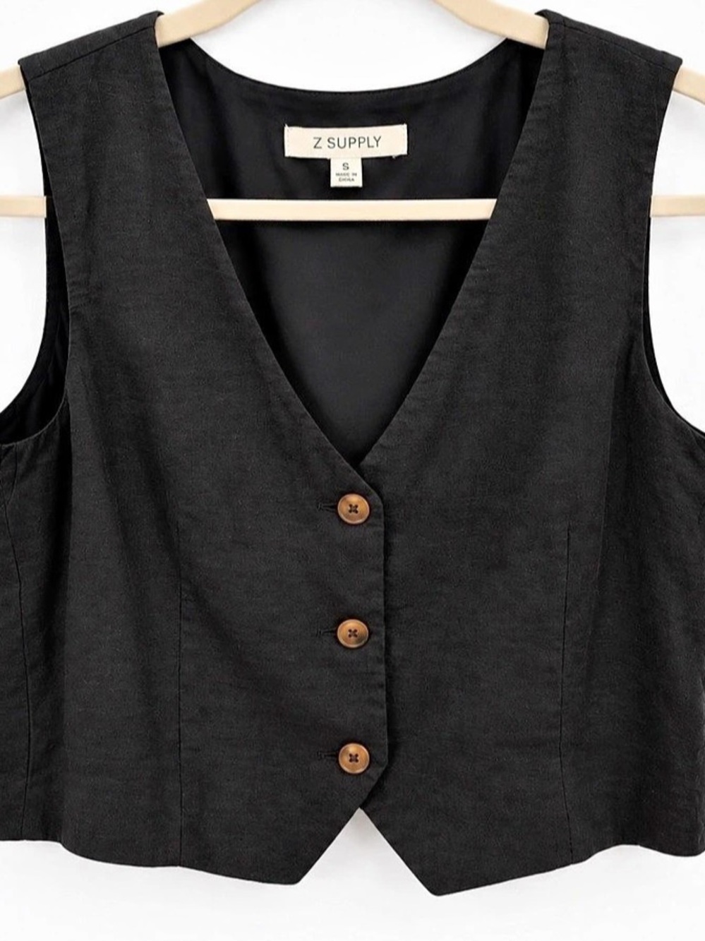 Z Supply Roman Linen Vest Black Button-Front Size Small